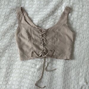 Lulus Beige Lace-Up Crop Top